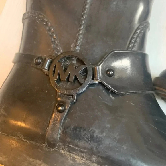 Michael Kors Fulton Harness Tall Black Glossy Equestrian Rain Boots 8 - Picture 8 of 11